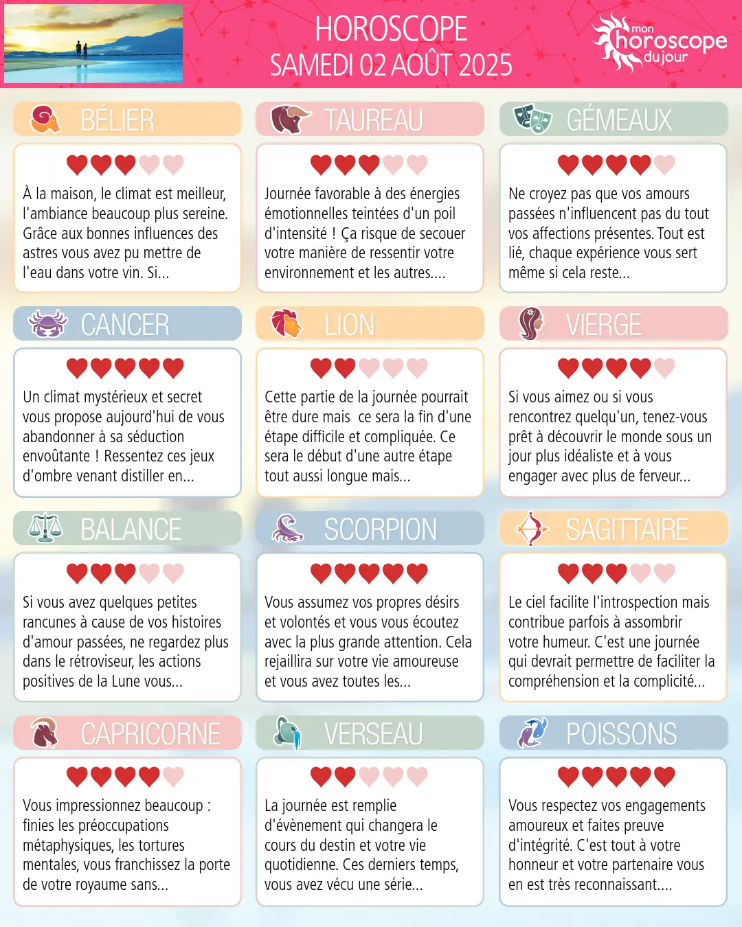 Horoscope du samedi 2 aout 2025