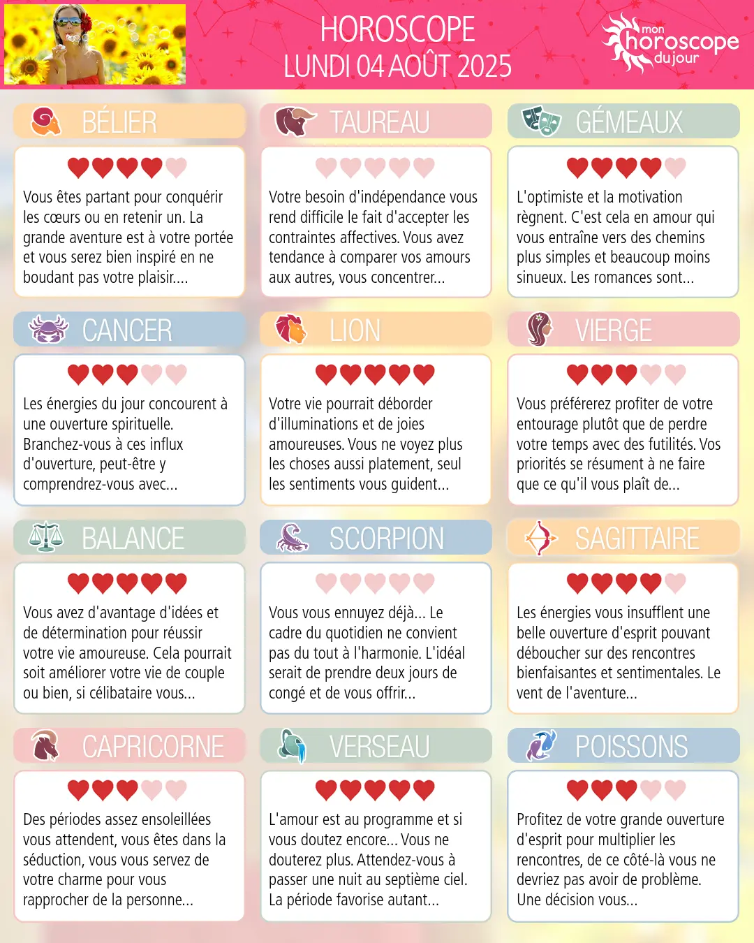 Horoscope du lundi 4 aout 2025