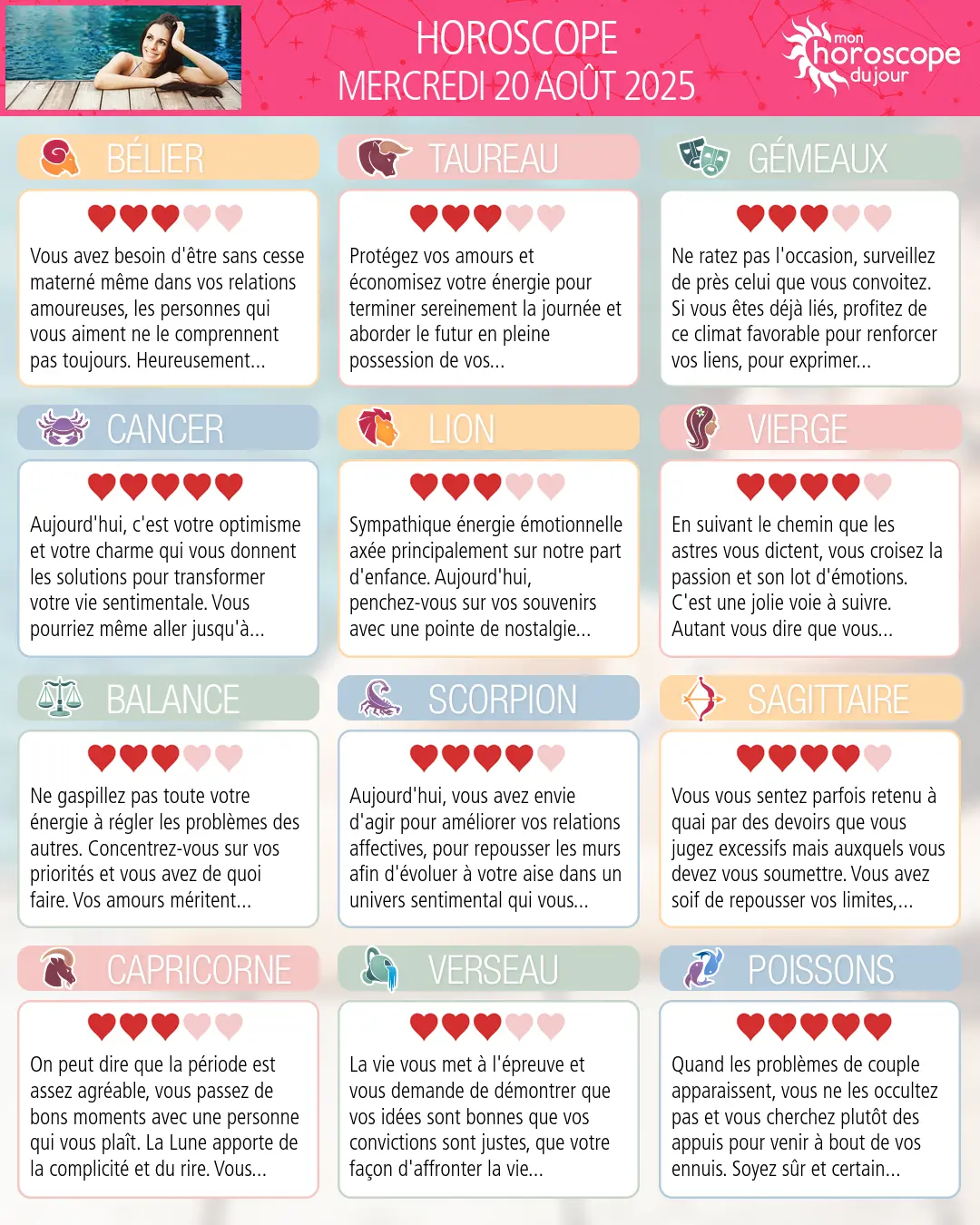 Horoscope du mercredi 20 aout 2025