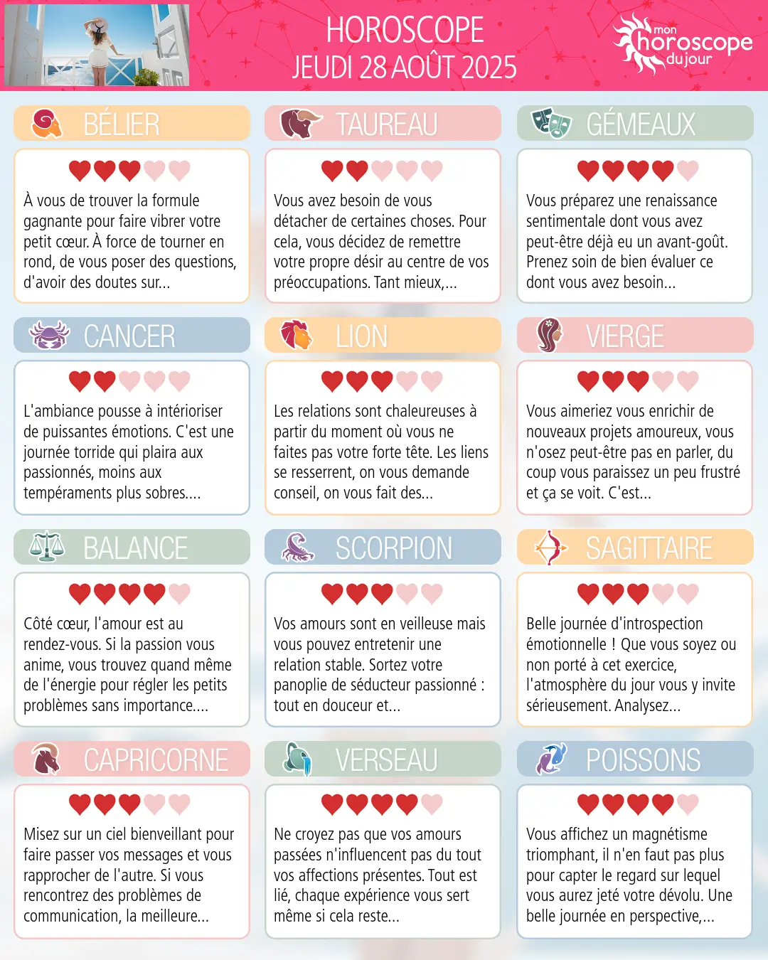 Horoscope du jeudi 28 aout 2025