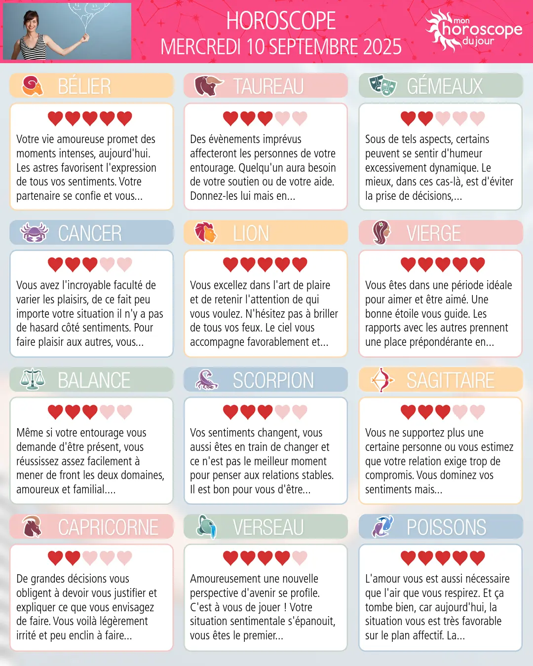 Horoscope du mercredi 10 septembre 2025