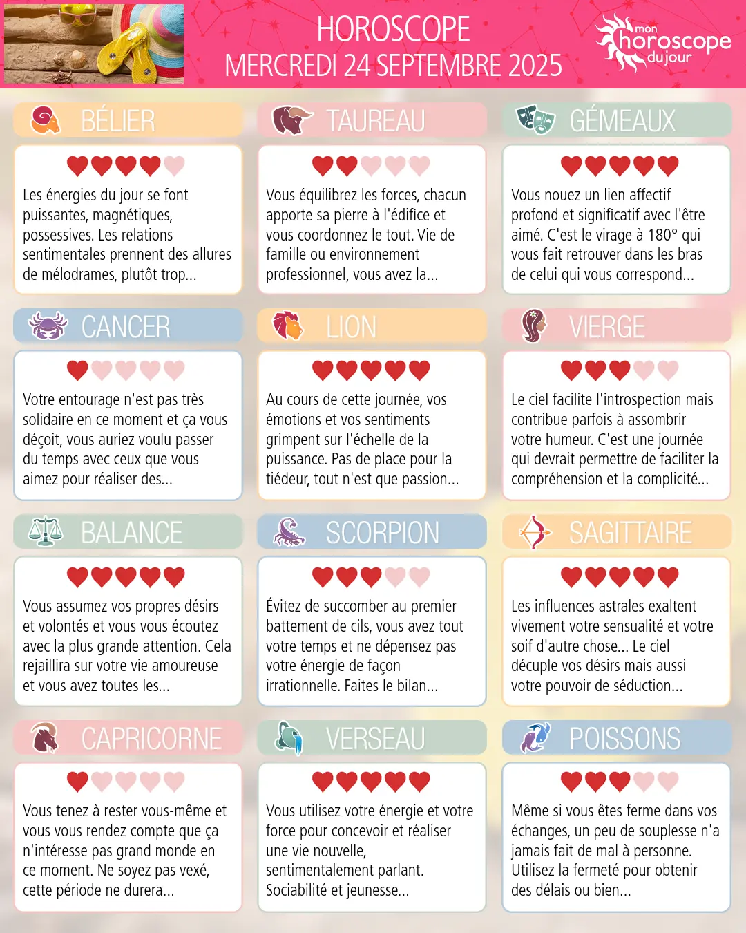 Horoscope du mercredi 24 septembre 2025