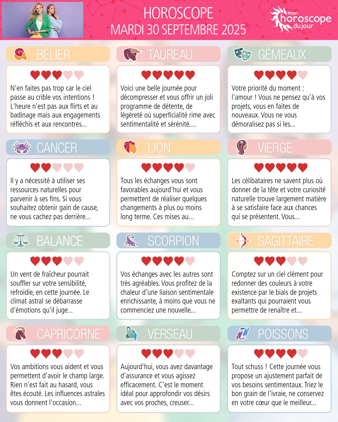 Horoscope du mardi 30 septembre 2025