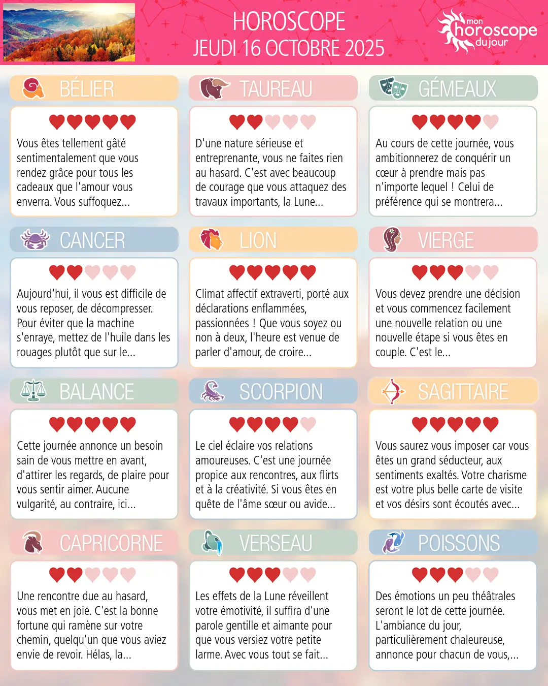 Horoscope du jeudi 16 octobre 2025