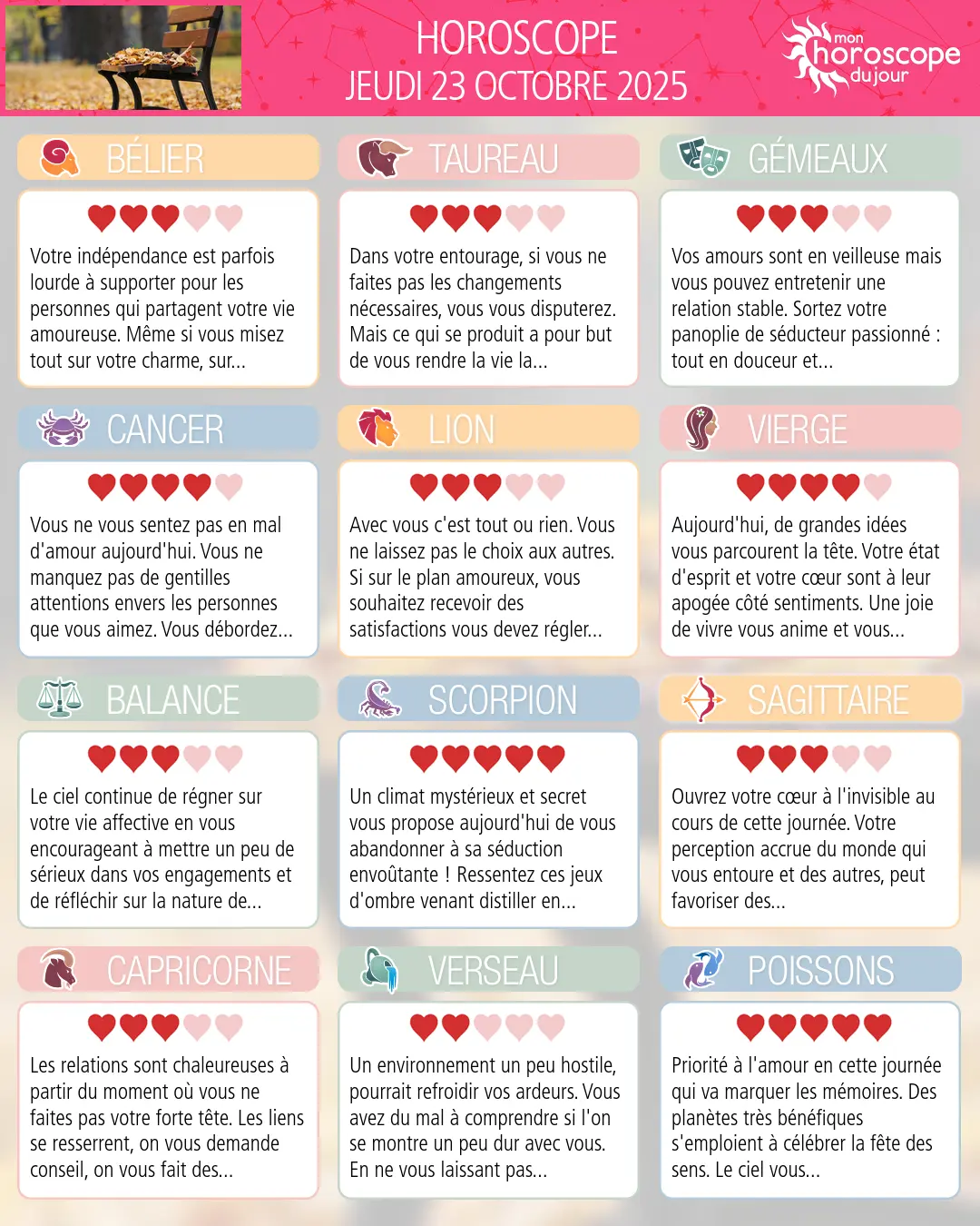 Horoscope du jeudi 23 octobre 2025