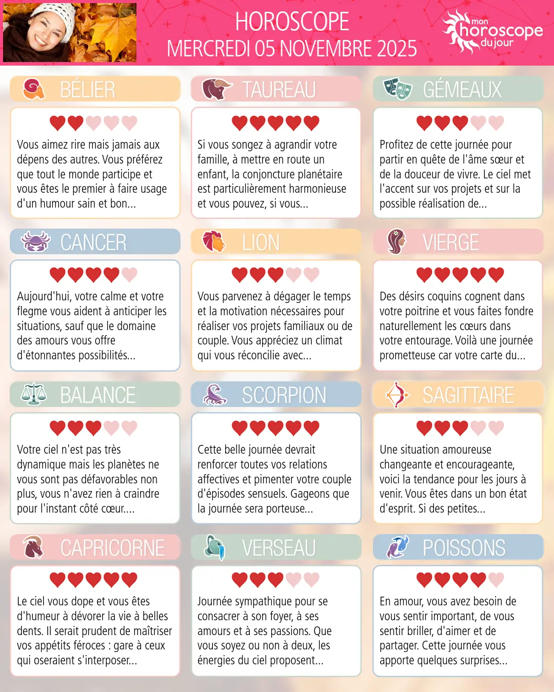 Horoscope du mercredi 5 novembre 2025