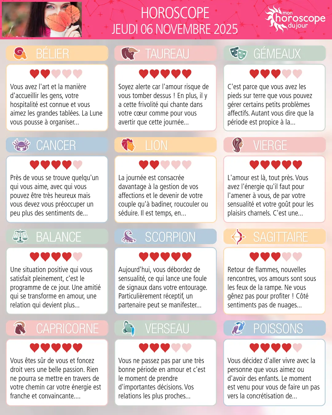 Horoscope du jeudi 6 novembre 2025
