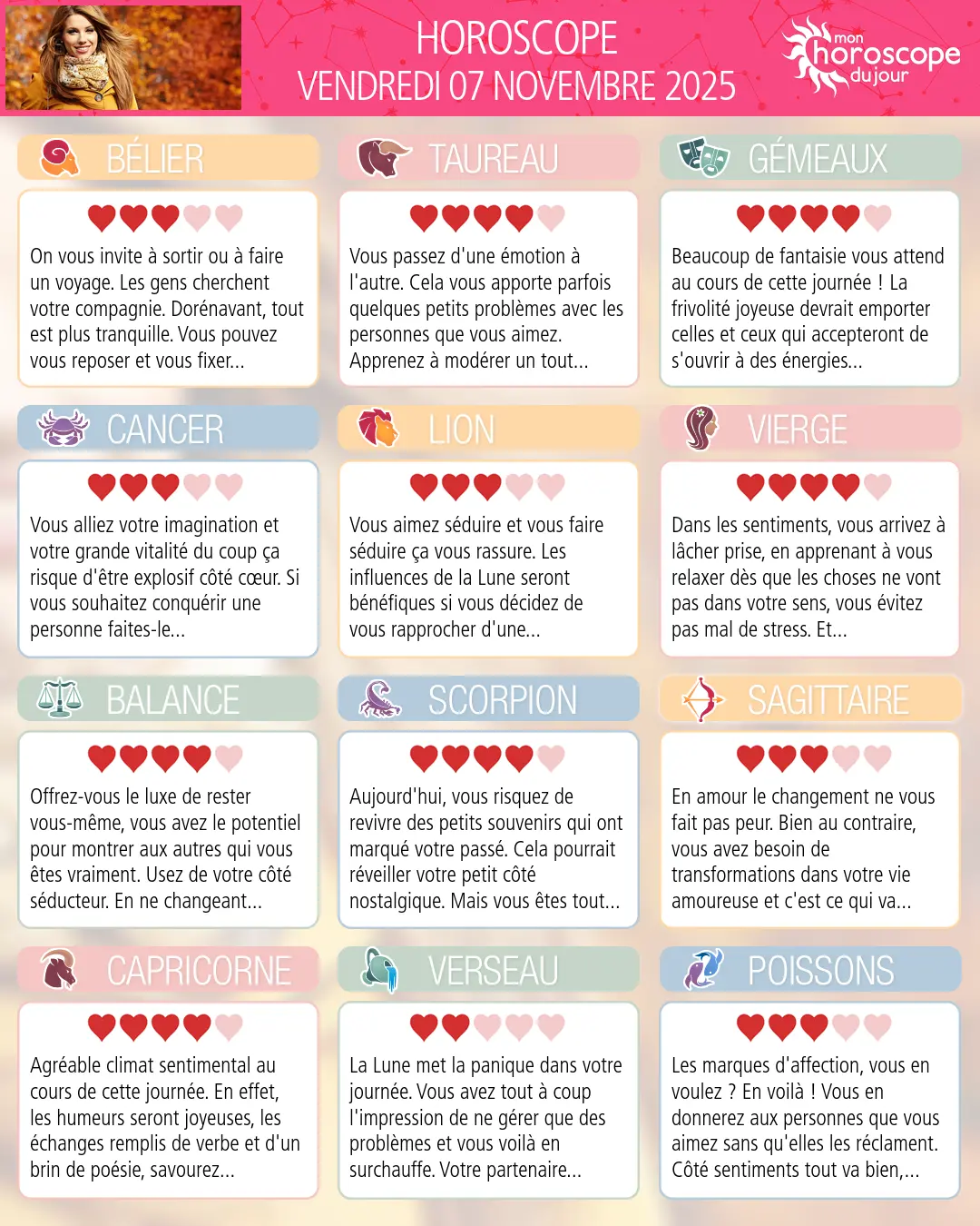 Horoscope du vendredi 7 novembre 2025