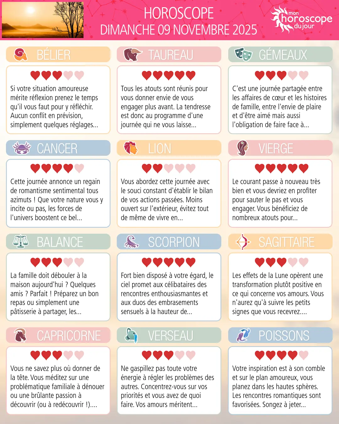 Horoscope du dimanche 9 novembre 2025