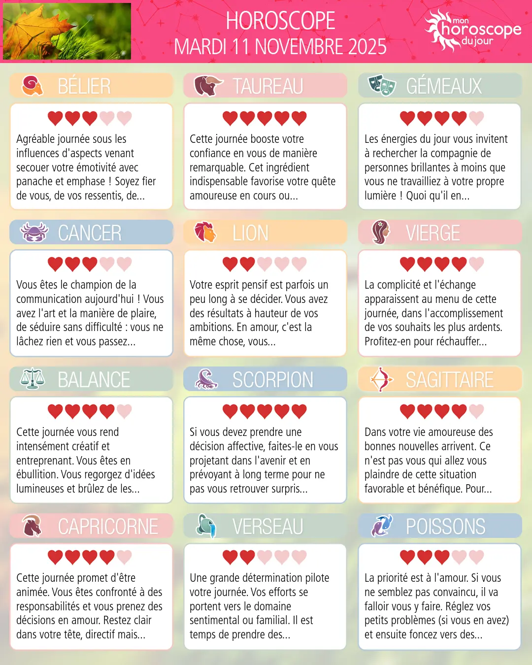 Horoscope du mardi 11 novembre 2025