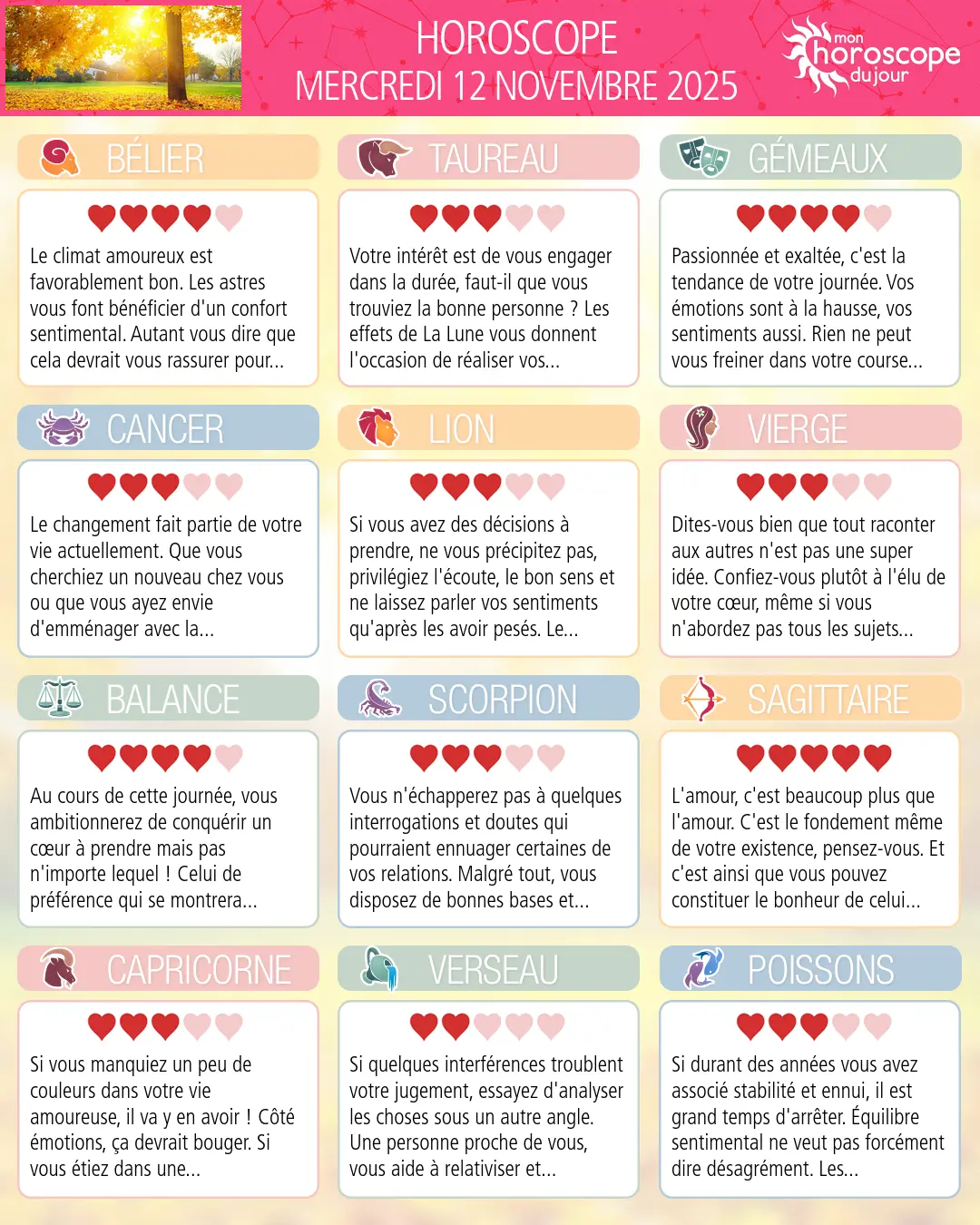 Horoscope du mercredi 12 novembre 2025