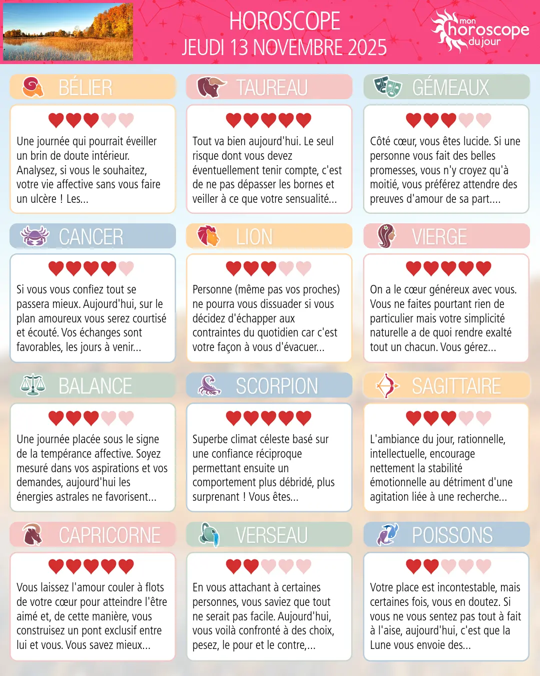 Horoscope du jeudi 13 novembre 2025