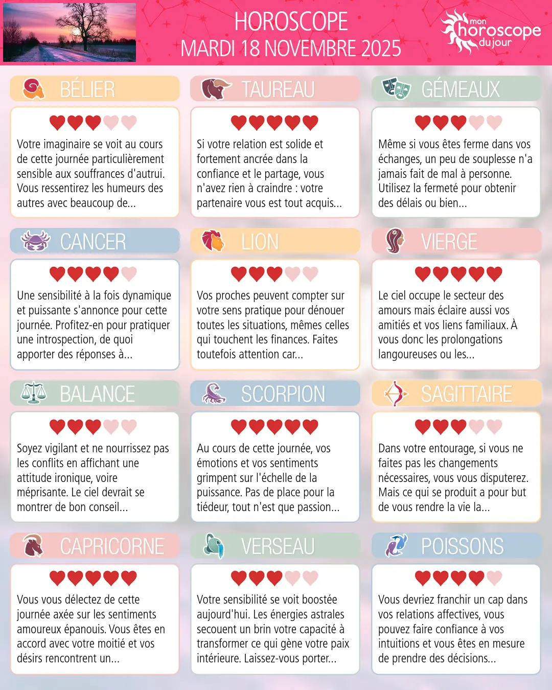 Horoscope du mardi 18 novembre 2025