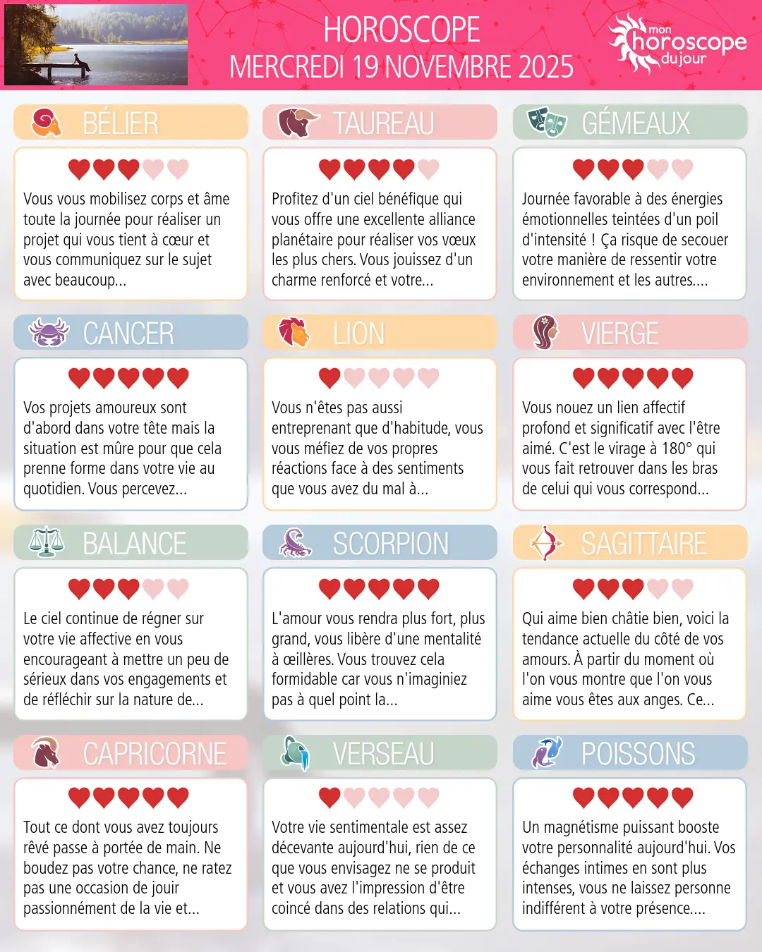 Horoscope du mercredi 19 novembre 2025