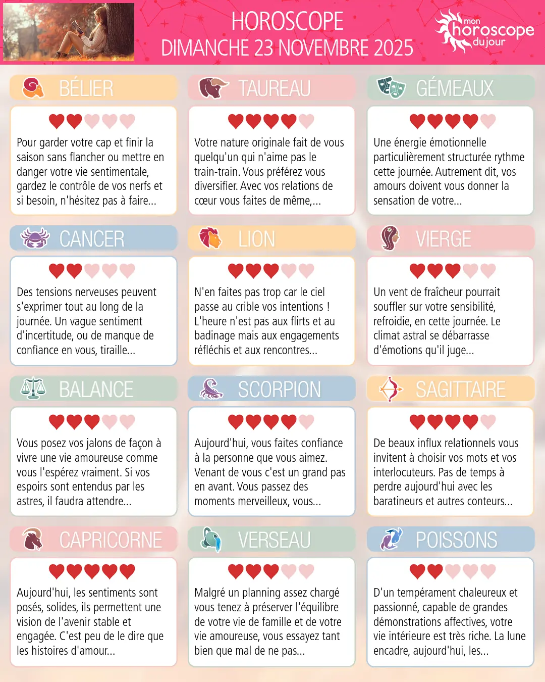 Horoscope du dimanche 23 novembre 2025