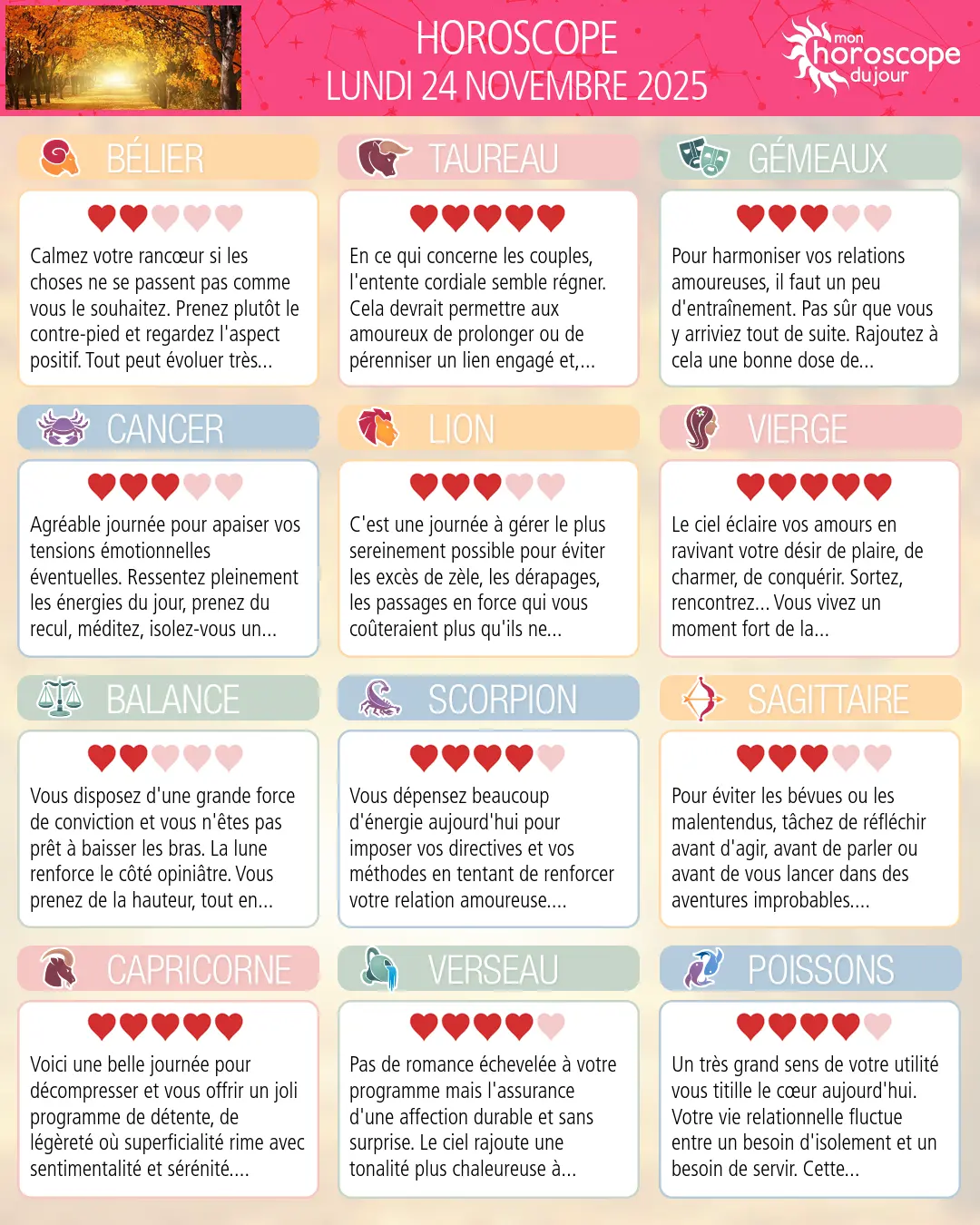 Horoscope du lundi 24 novembre 2025