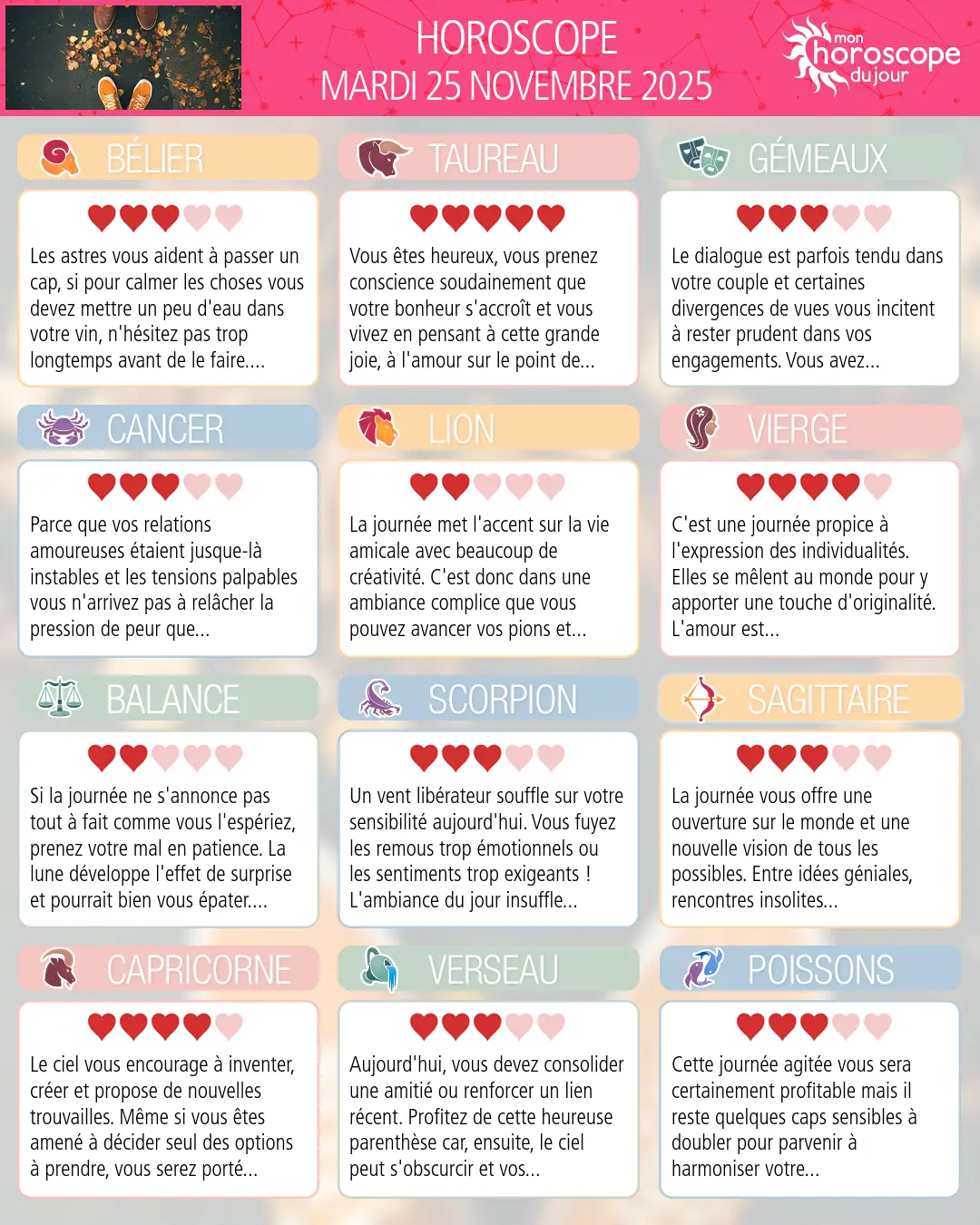 Horoscope du mardi 25 novembre 2025