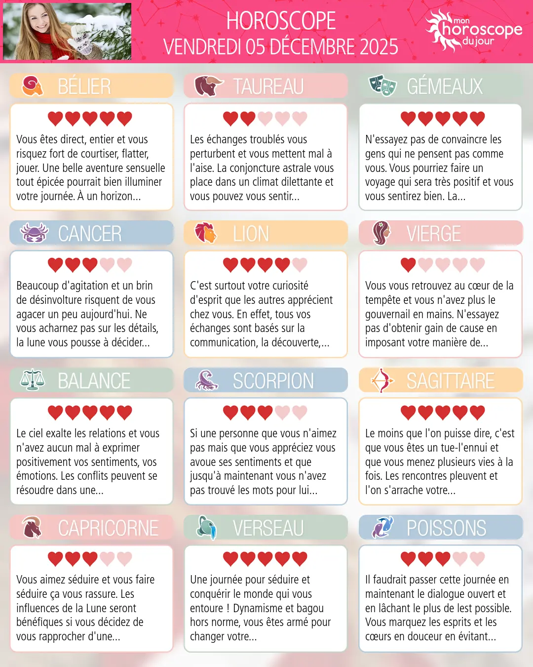 Horoscope du vendredi 5 décembre 2025