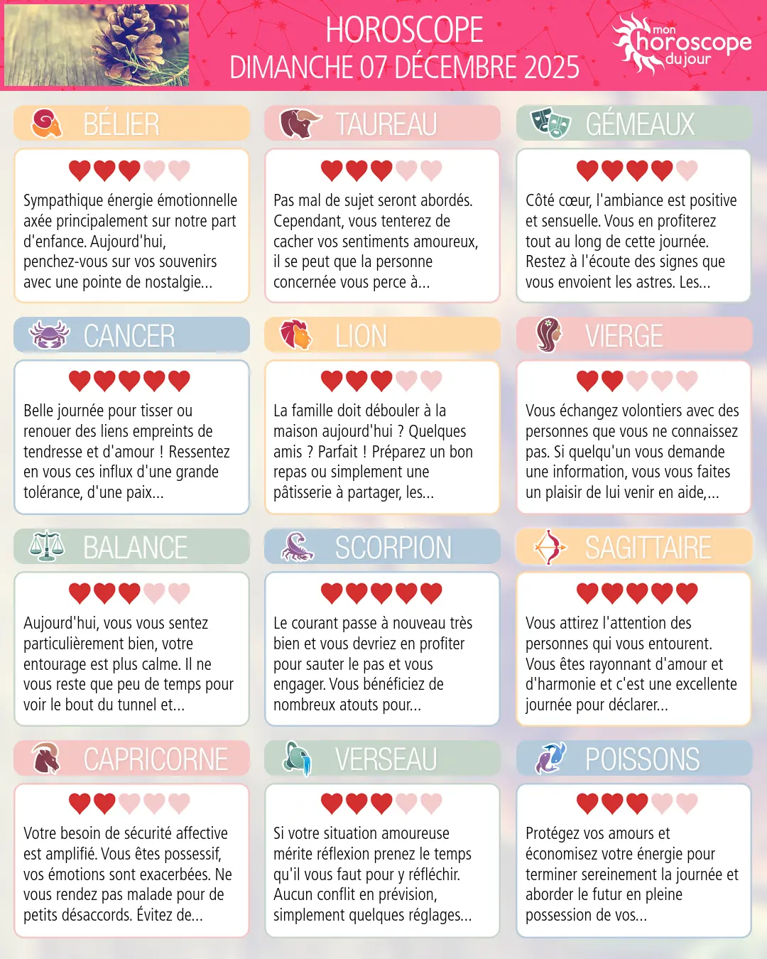 Horoscope du dimanche 7 décembre 2025