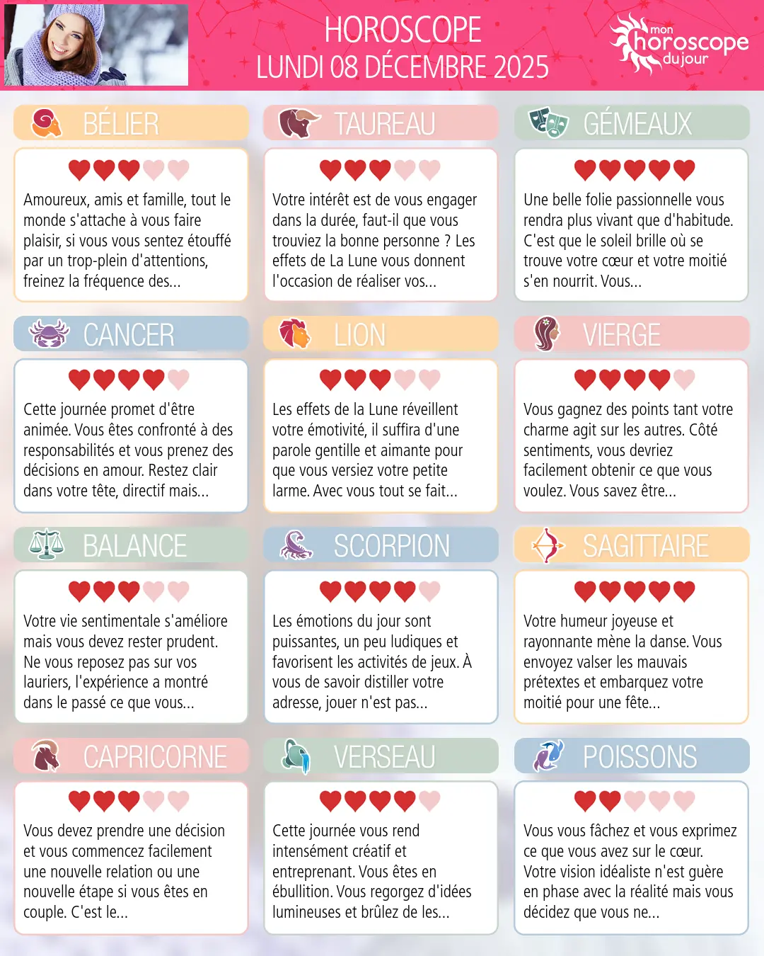 Horoscope du lundi 8 décembre 2025