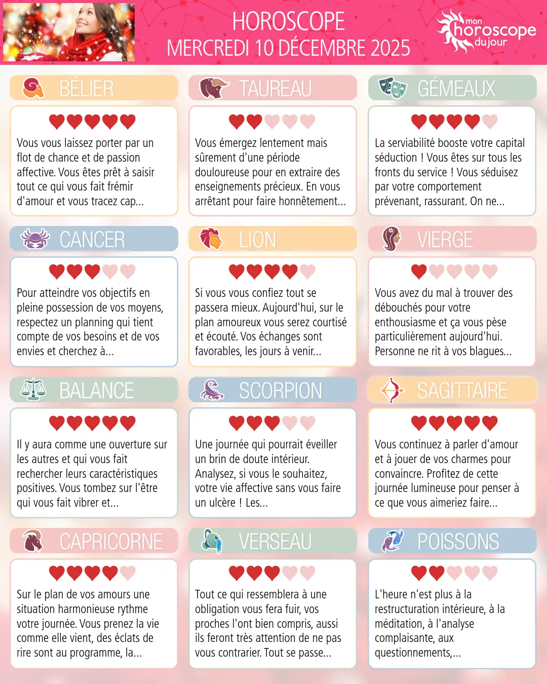 Horoscope du mercredi 10 décembre 2025