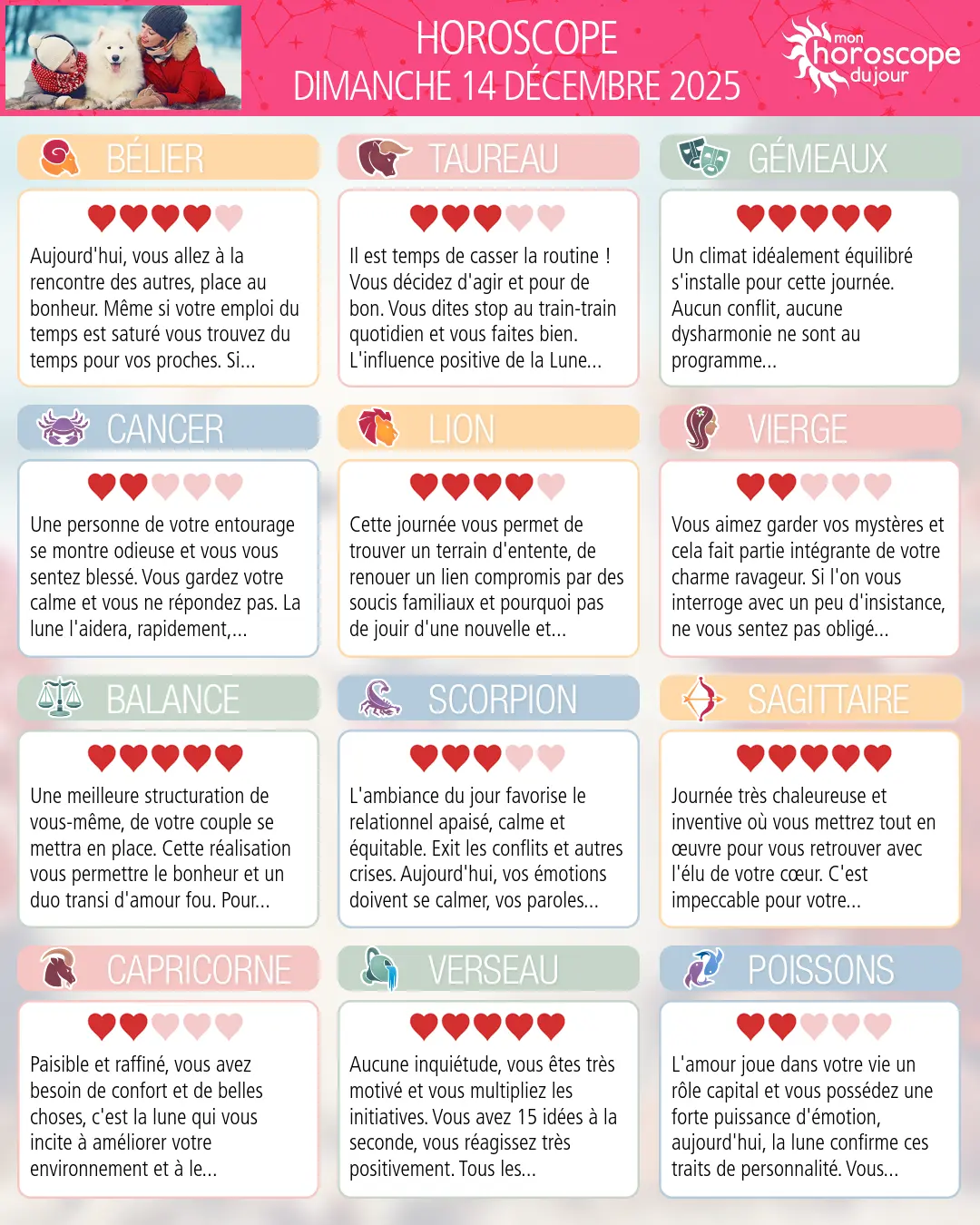 Horoscope du dimanche 14 décembre 2025