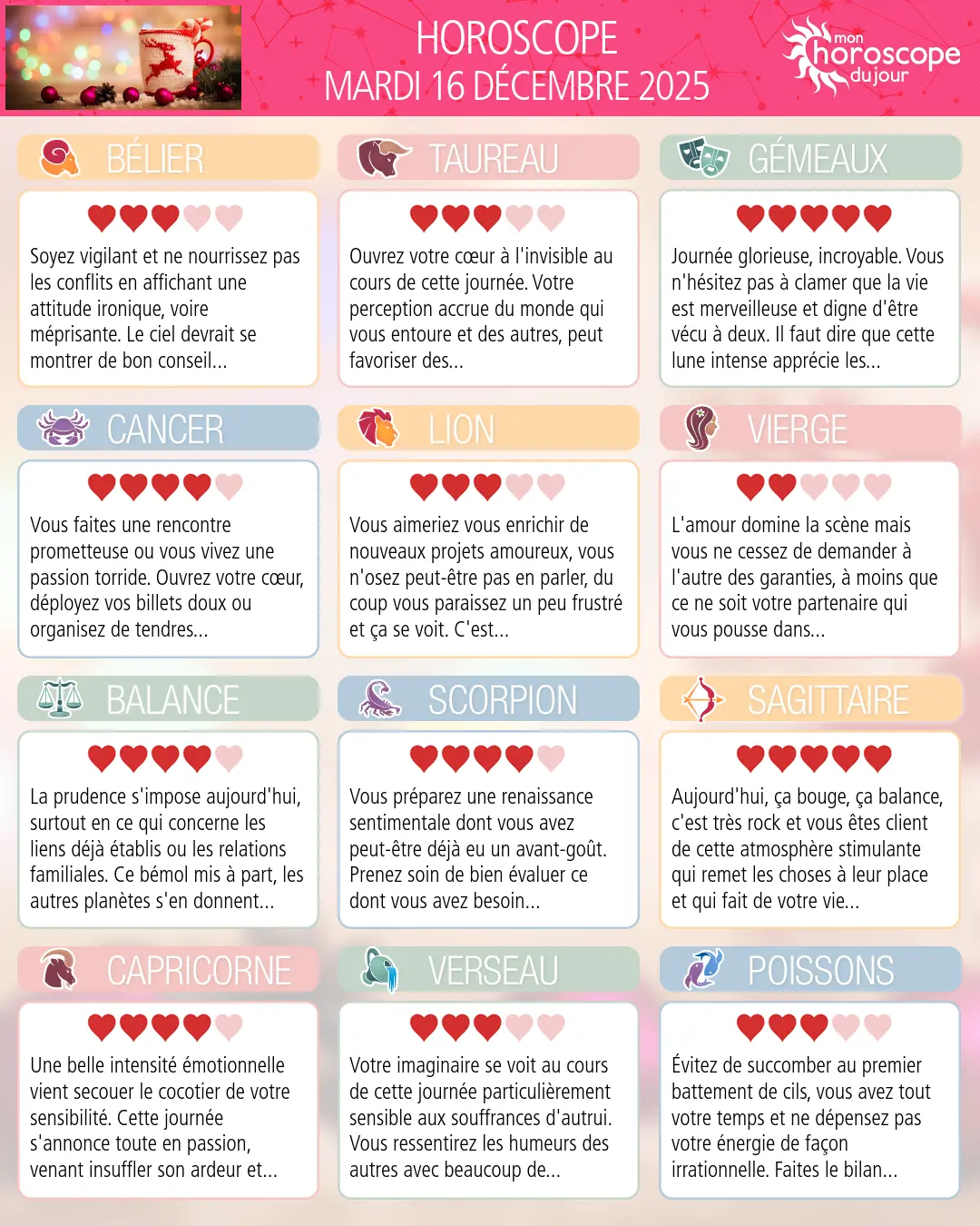 Horoscope du mardi 16 décembre 2025