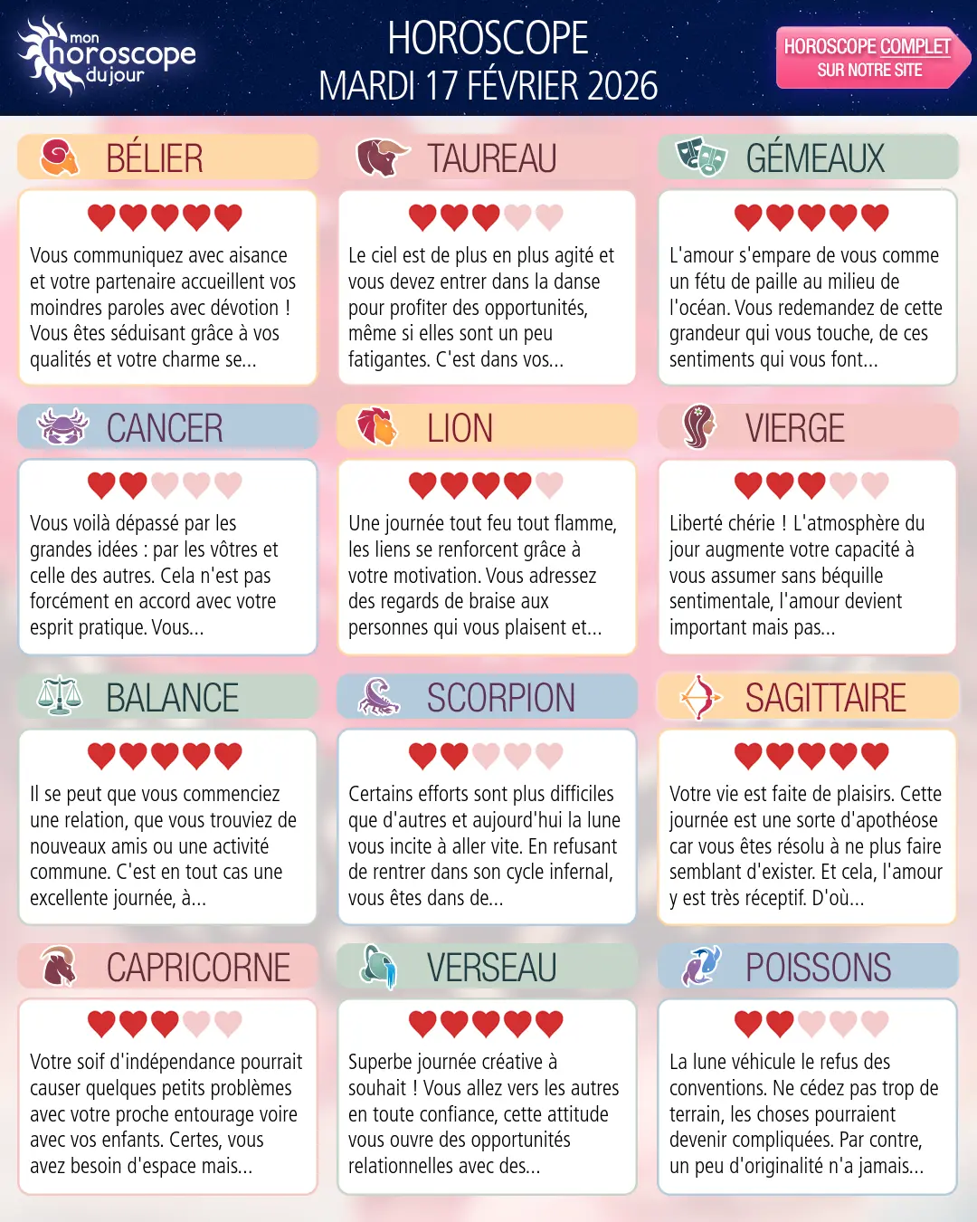 Horoscope du mardi 17 février 2026