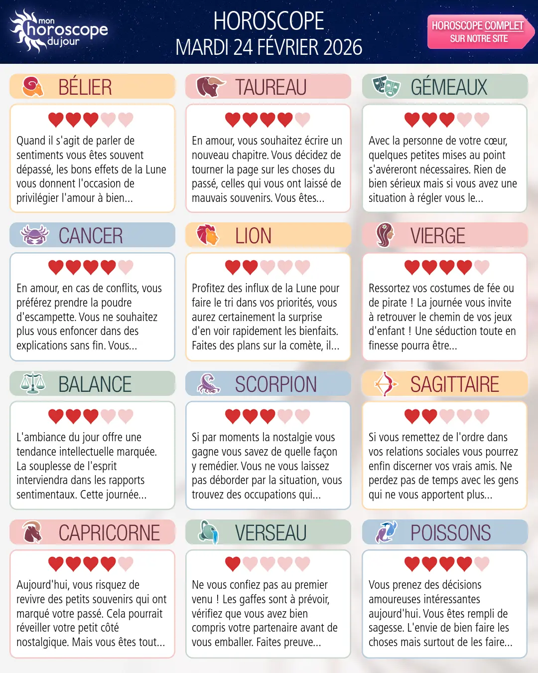 Horoscope du mardi 24 février 2026