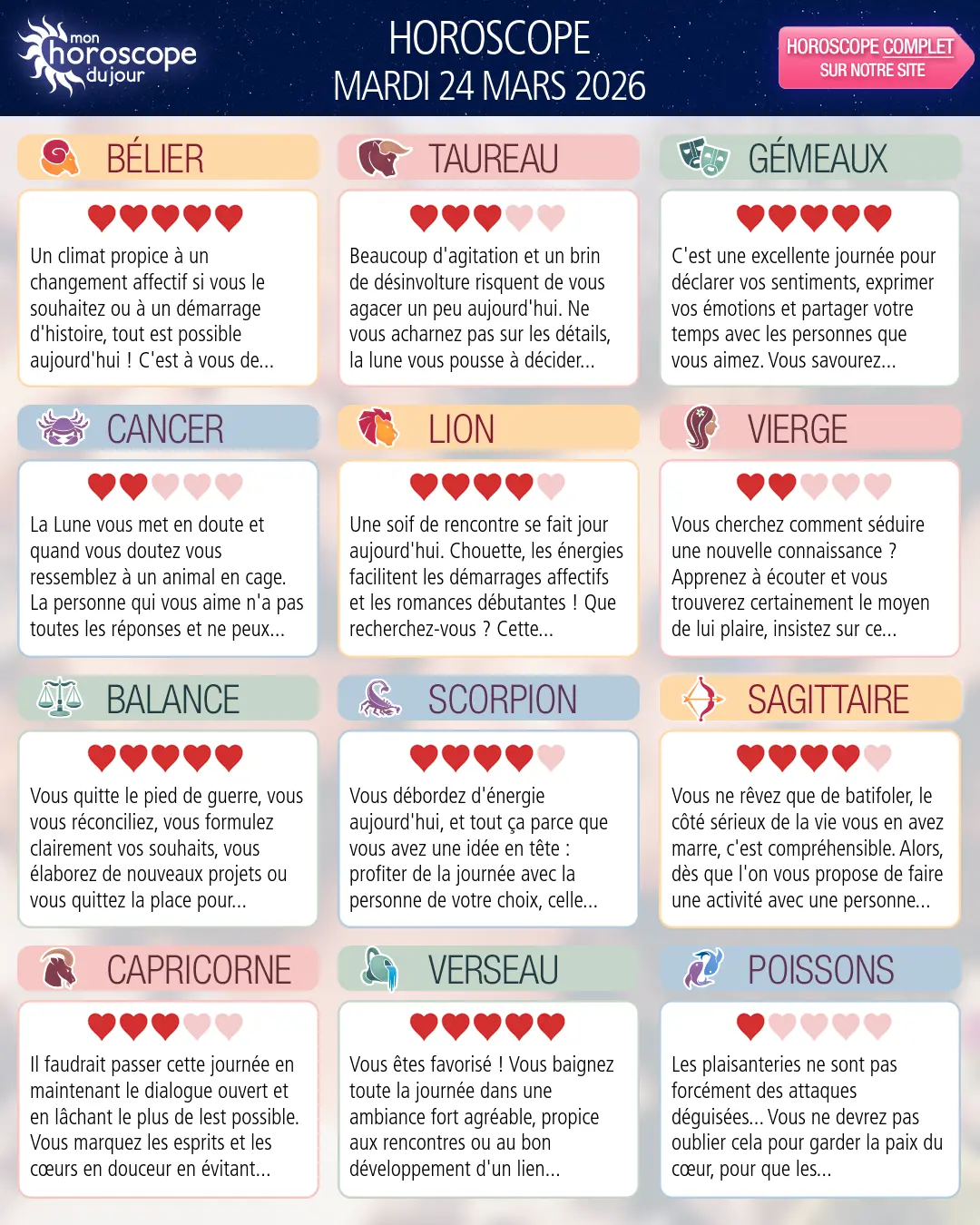 Horoscope du mardi 24 mars 2026