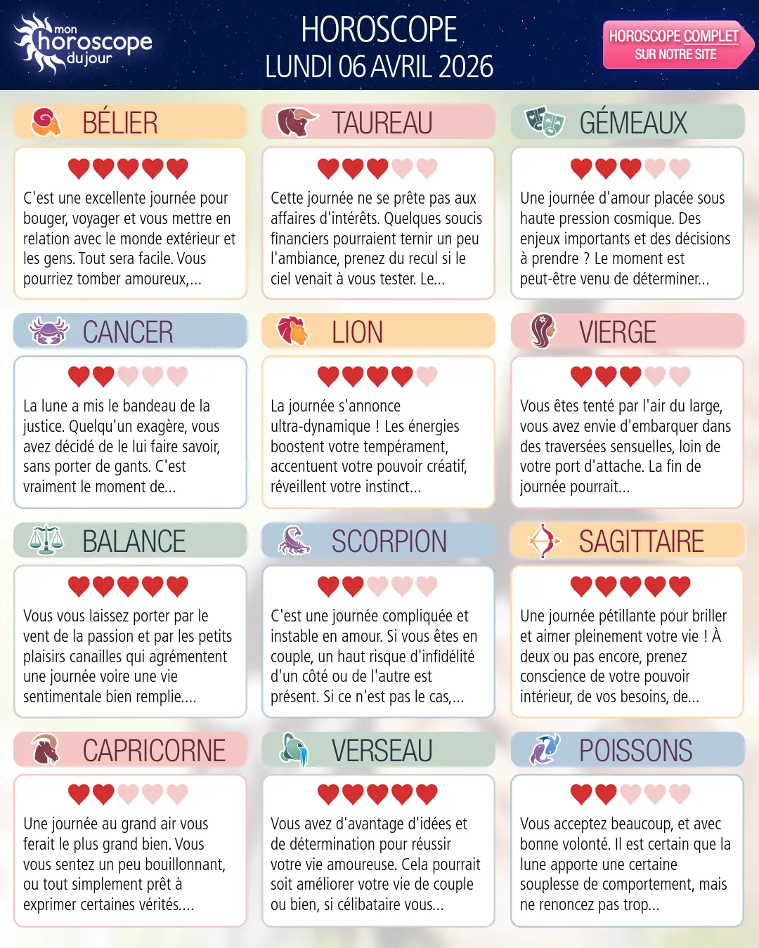 Horoscope du lundi 6 avril 2026