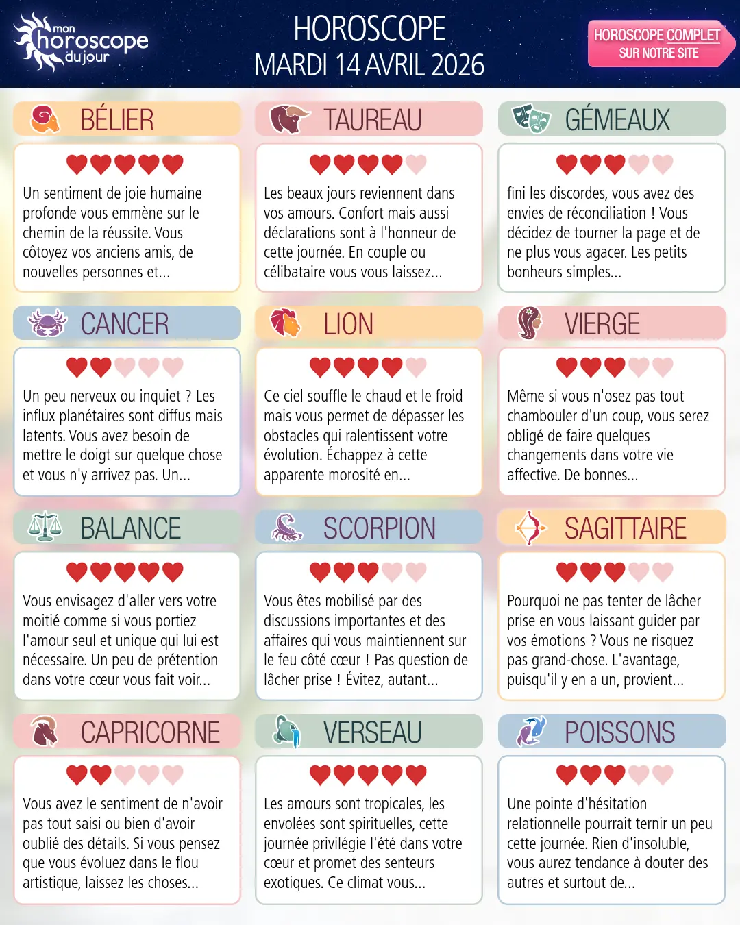 Horoscope du mardi 14 avril 2026