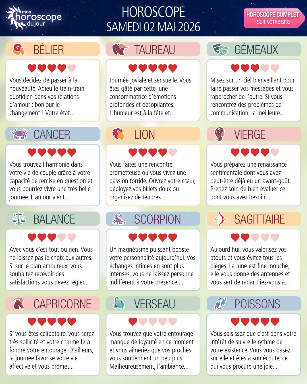 Horoscope du samedi 2 mai 2026