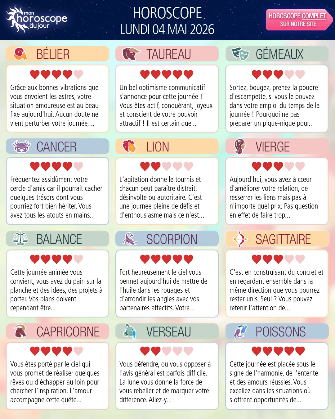 Horoscope du lundi 4 mai 2026