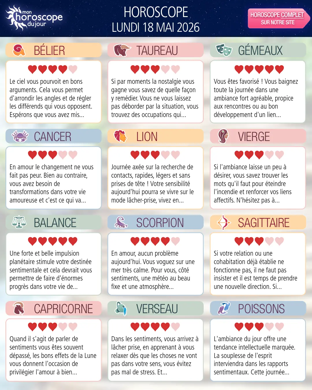 Horoscope du lundi 18 mai 2026