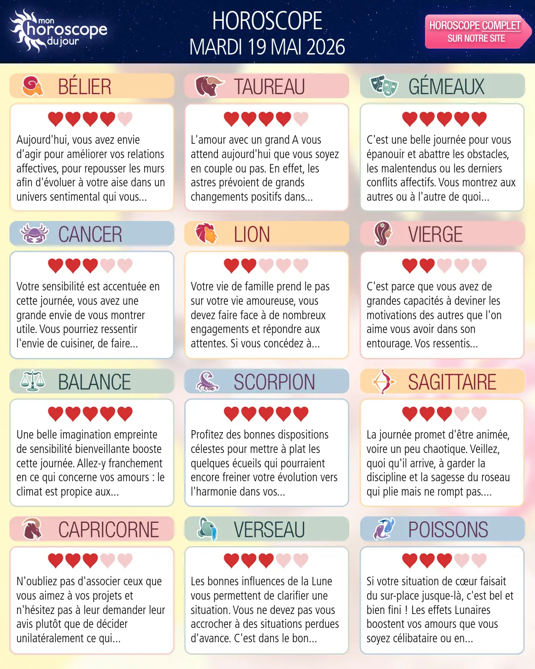 Horoscope du mardi 19 mai 2026