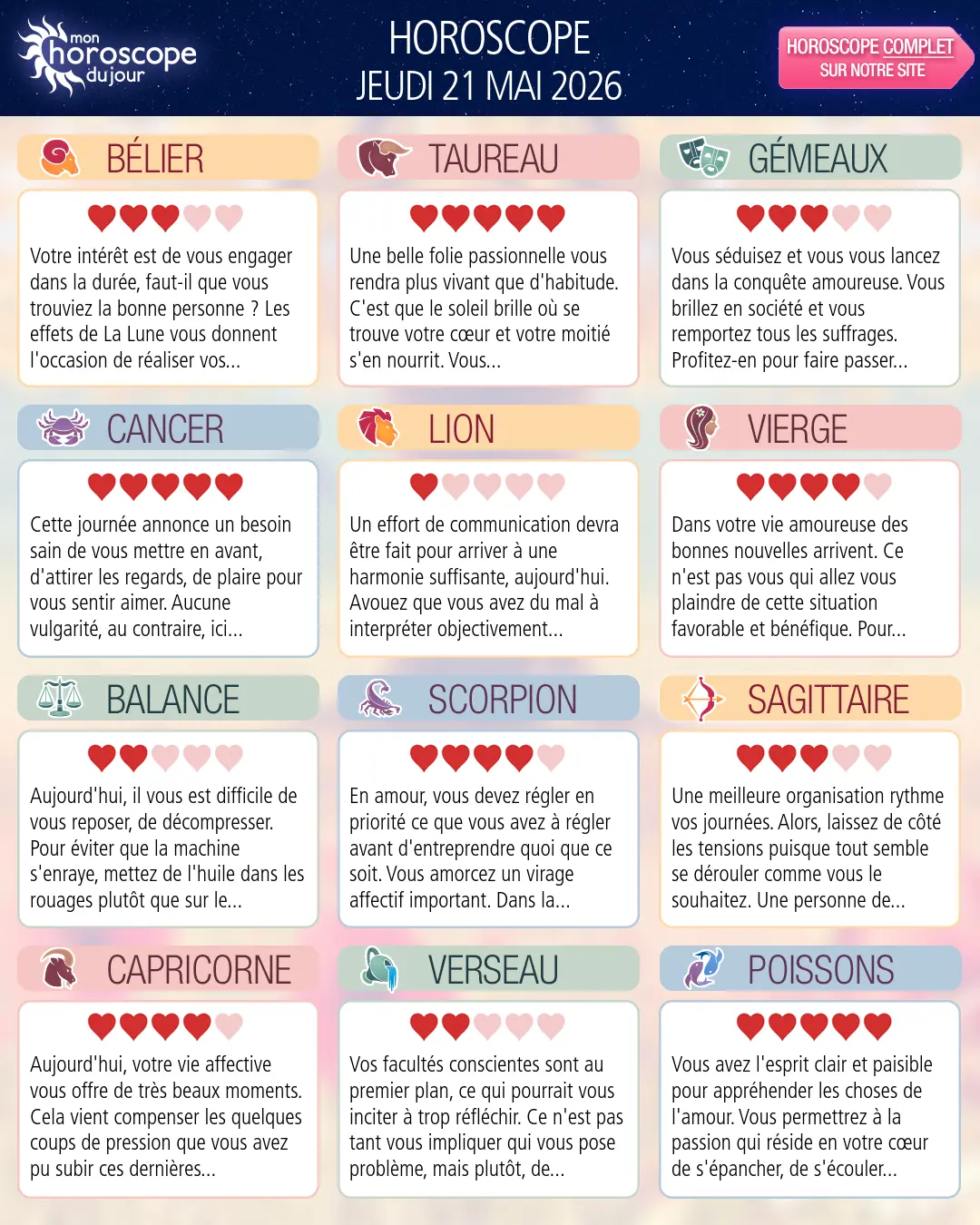 Horoscope du jeudi 21 mai 2026