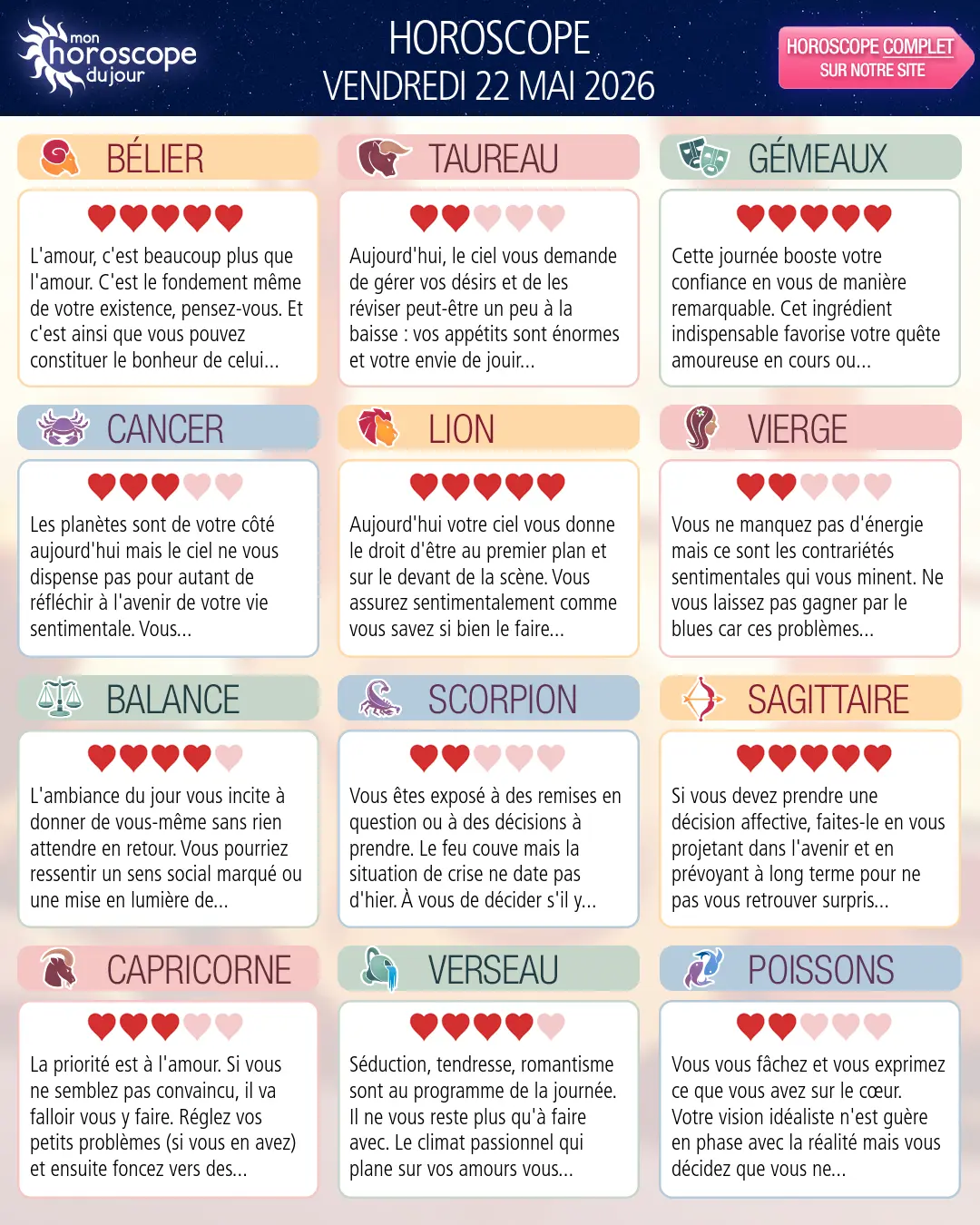 Horoscope du vendredi 22 mai 2026