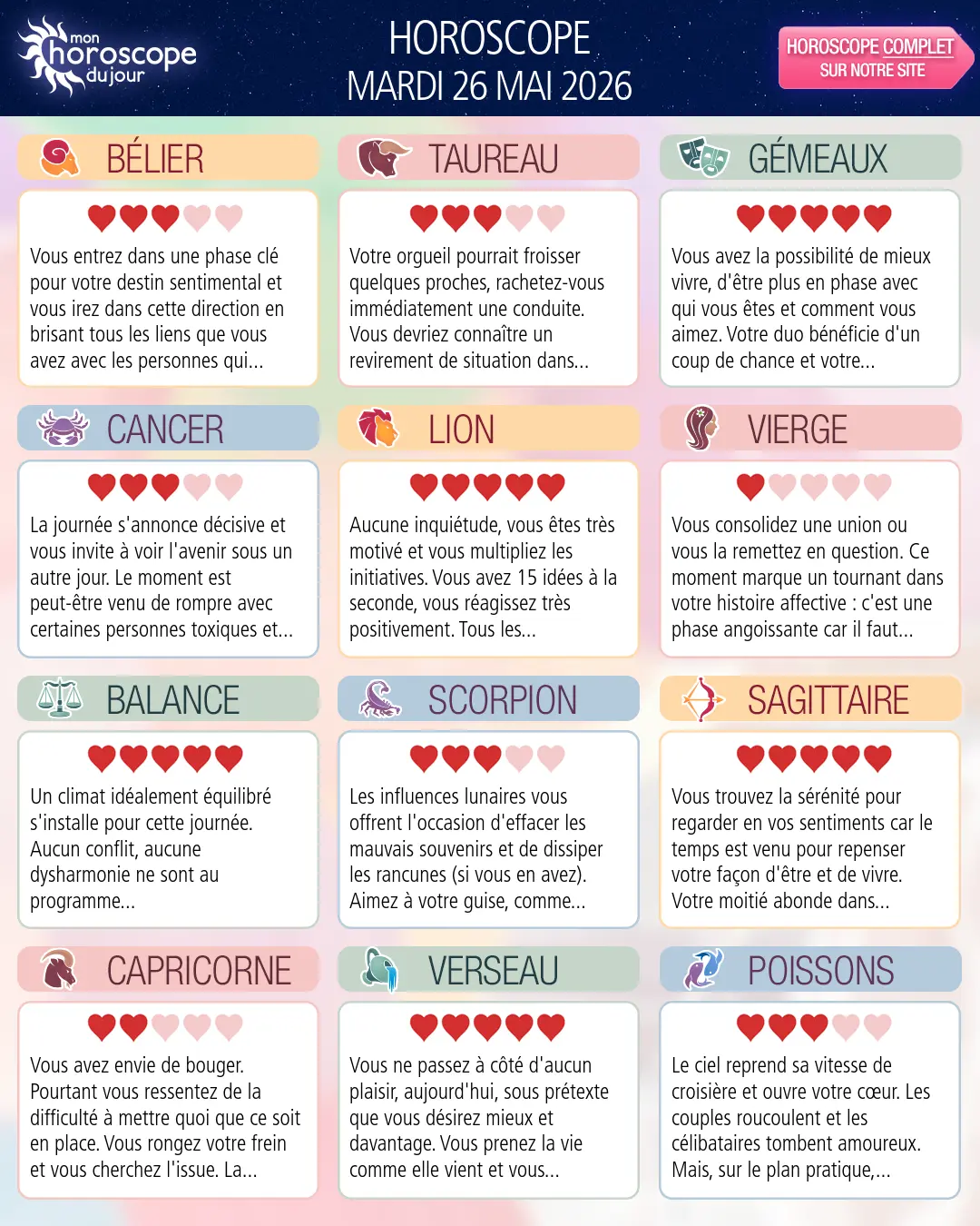 Horoscope du mardi 26 mai 2026