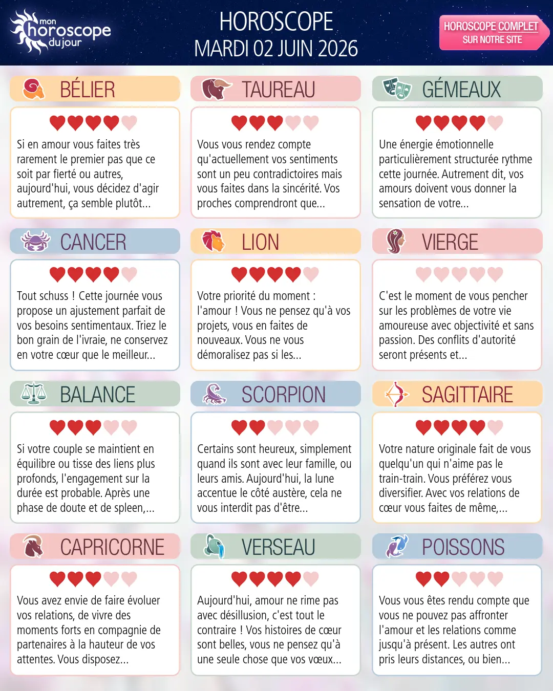 Horoscope du mardi 2 juin 2026