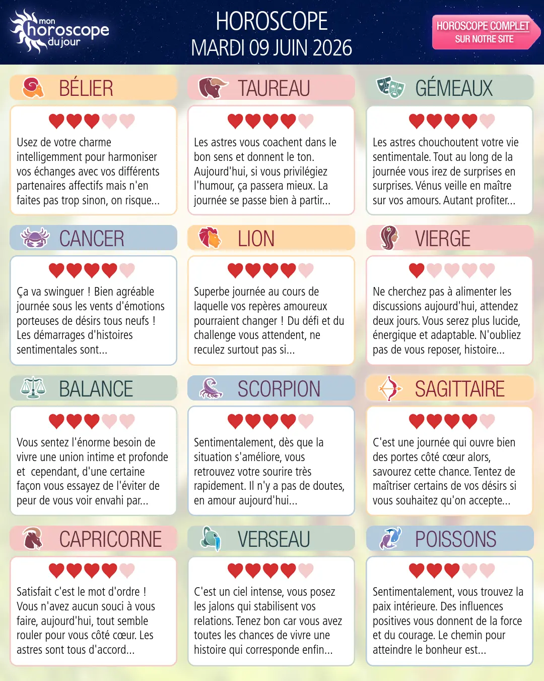 Horoscope du mardi 9 juin 2026