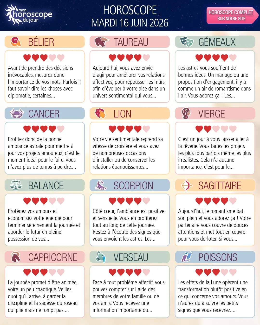 Horoscope du mardi 16 juin 2026