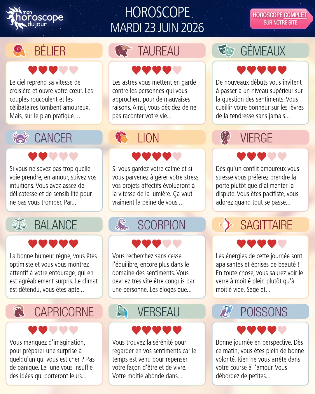 Horoscope du mardi 23 juin 2026