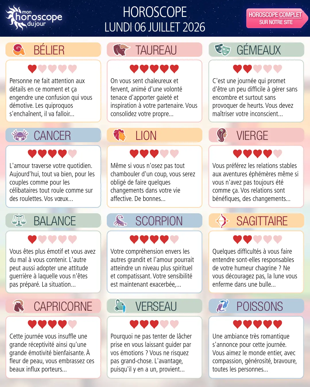 Horoscope du lundi 6 juillet 2026