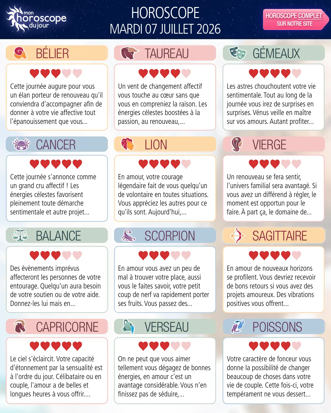 Horoscope du mardi 7 juillet 2026