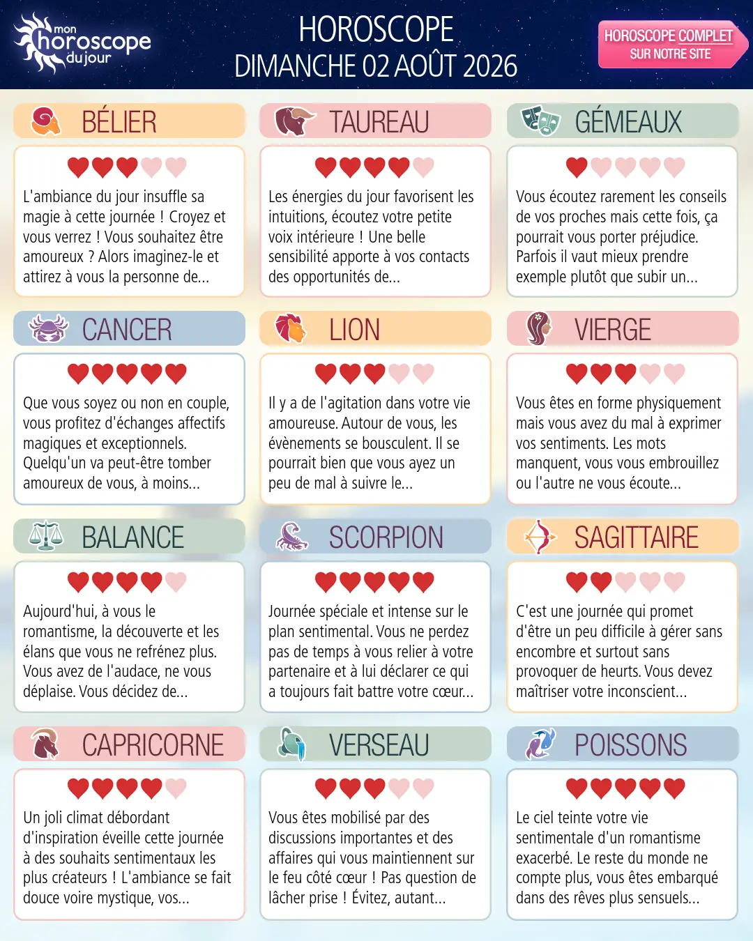 Horoscope du dimanche 2 aout 2026