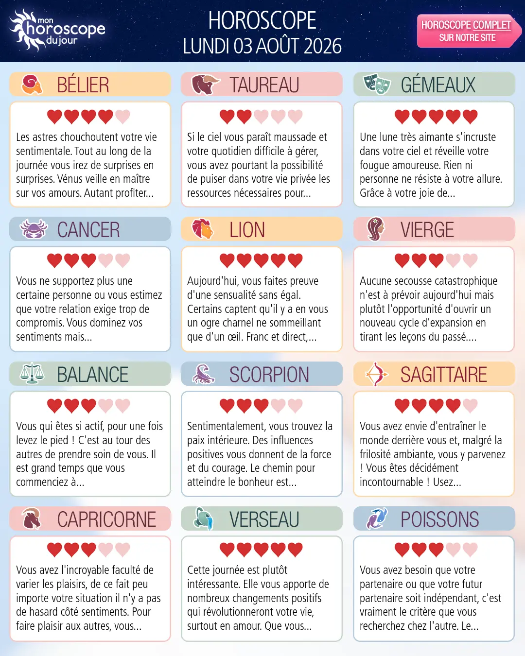 Horoscope du lundi 3 aout 2026