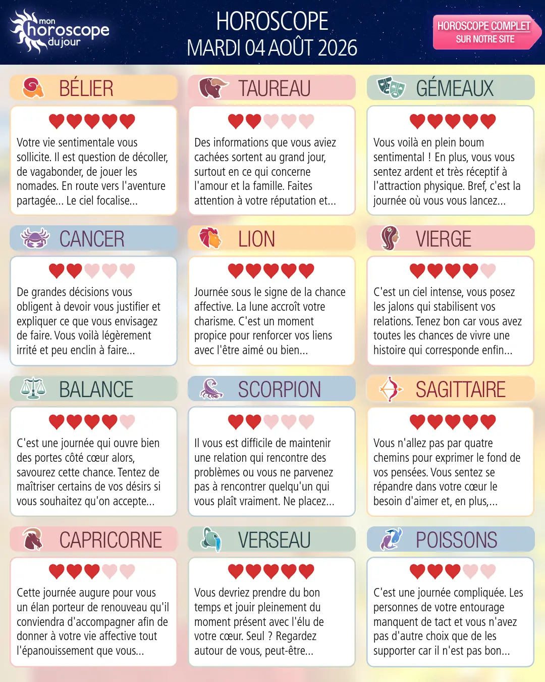 Horoscope du mardi 4 aout 2026