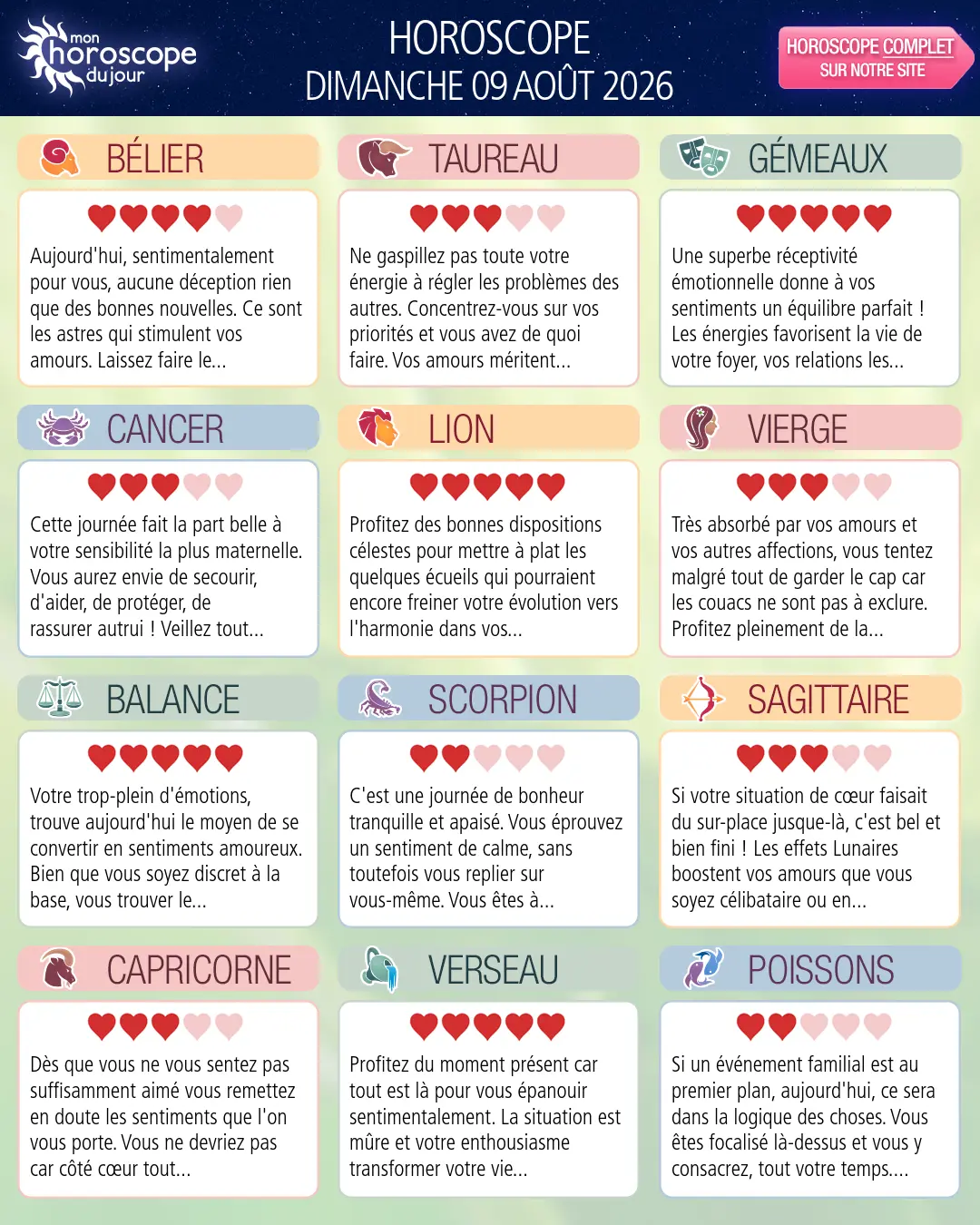 Horoscope du dimanche 9 aout 2026