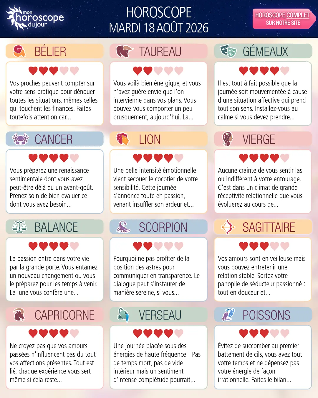 Horoscope du mardi 18 aout 2026